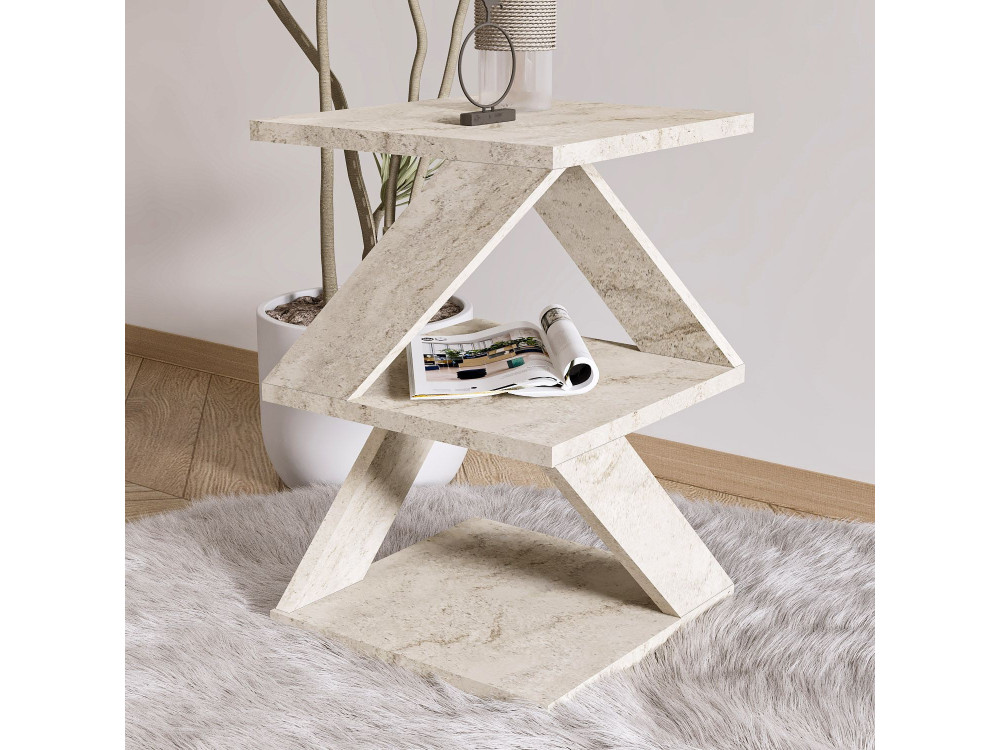 Beistelltisch „Albeni“ aus Holz – 29 x 29 x 54 cm – Travertin