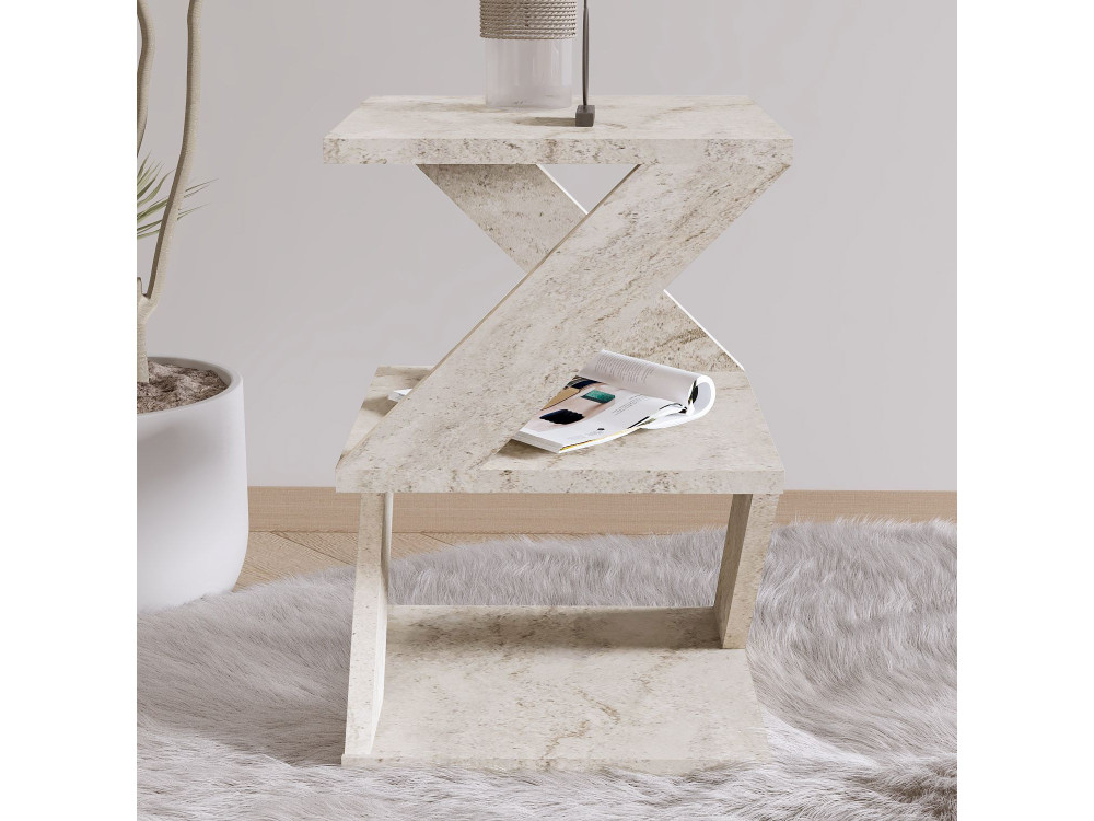 Beistelltisch „Albeni“ aus Holz – 29 x 29 x 54 cm – Travertin