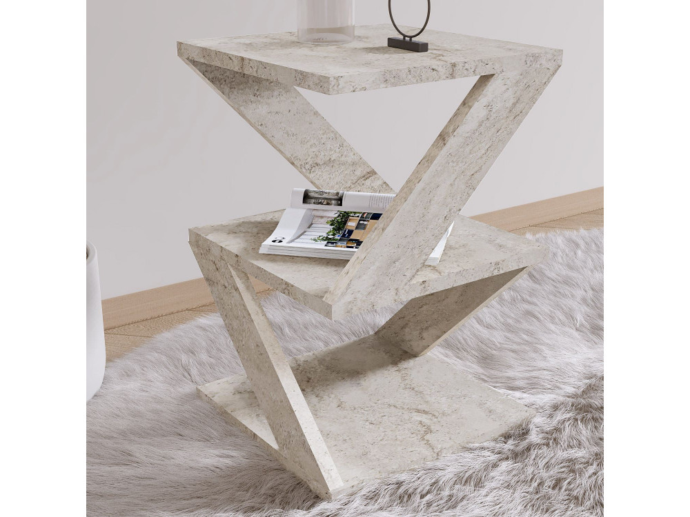 Beistelltisch „Albeni“ aus Holz – 29 x 29 x 54 cm – Travertin