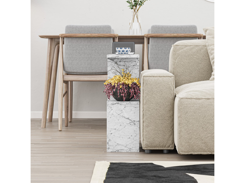 Beistelltisch aus Holz "Homemania" - 60 x 20 x 60 cm - Weiß marmoriert