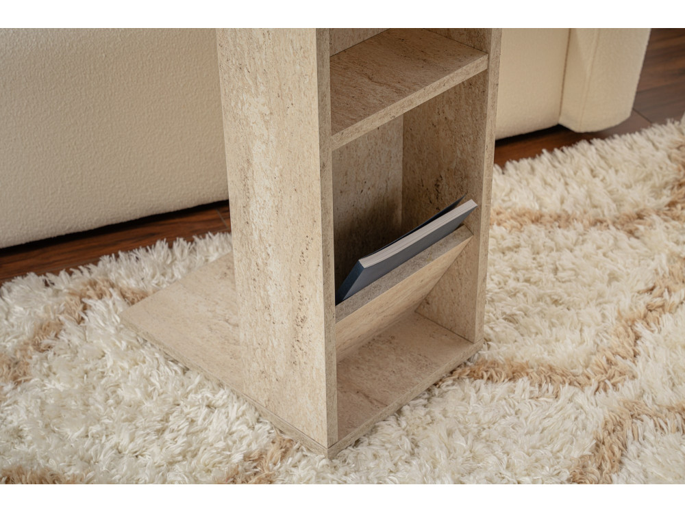 Beistelltisch aus Holz "Filinta" - 30 x 40 x 63 cm - Travertin