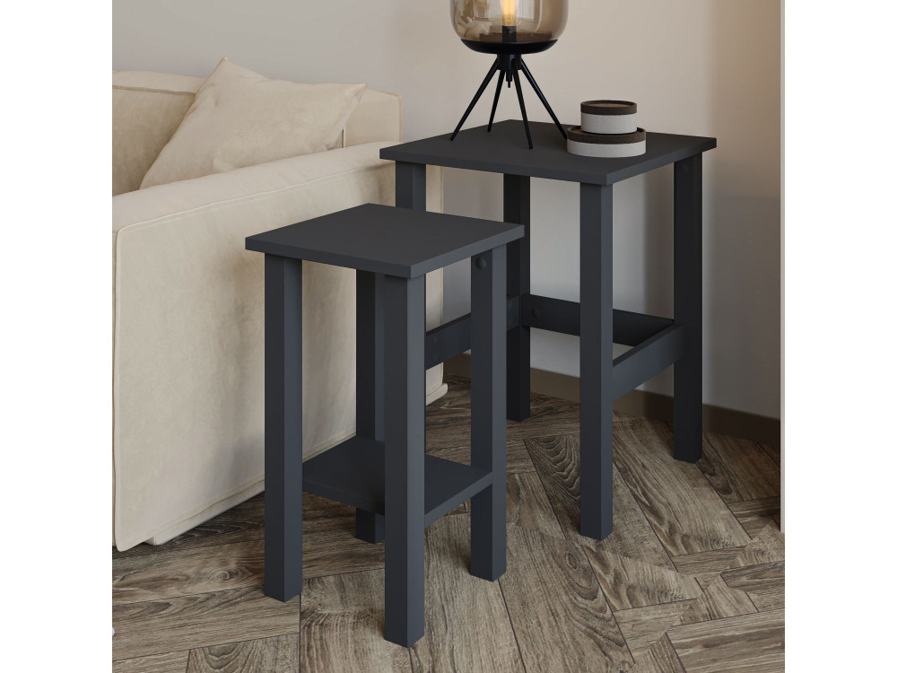 Satz von 2 Beistelltischen aus Holz "Gina 2" - 45 x 45 x 60 cm - Anthrazitgrau