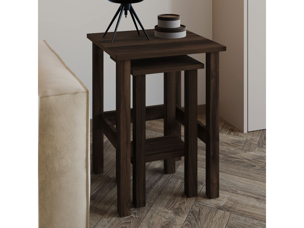 Satz von 2 Beistelltischen aus Holz "Gina 2" - 45 x 45 x 60 cm - Braun
