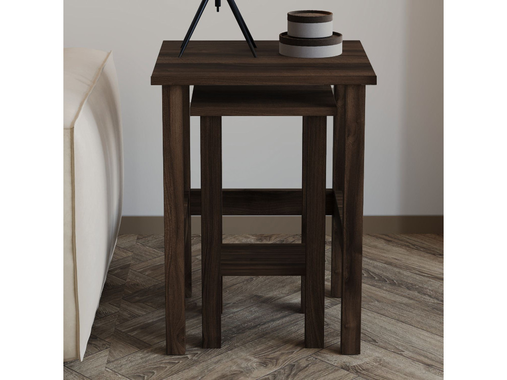 Satz von 2 Beistelltischen aus Holz "Gina 2" - 45 x 45 x 60 cm - Braun