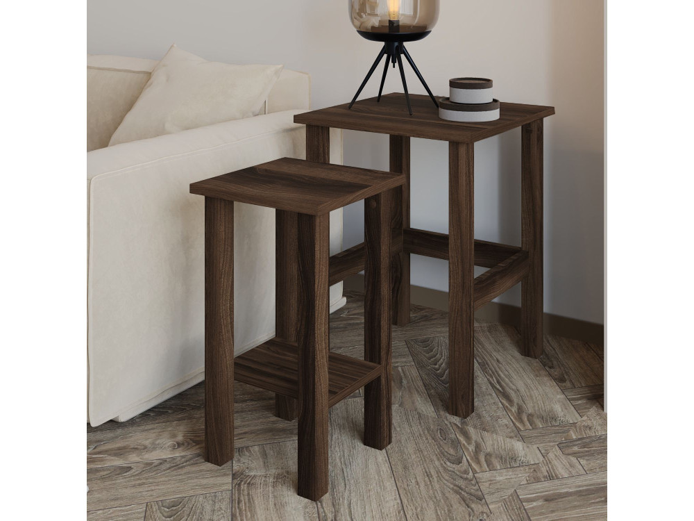 Satz von 2 Beistelltischen aus Holz "Gina 2" - 45 x 45 x 60 cm - Braun