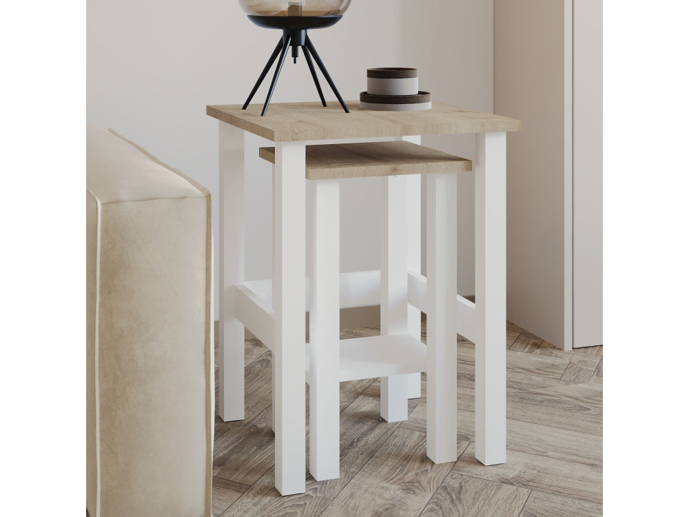 Satz von 2 Beistelltischen aus Holz "Gina 2" - 45 x 45 x 60 cm - Beige