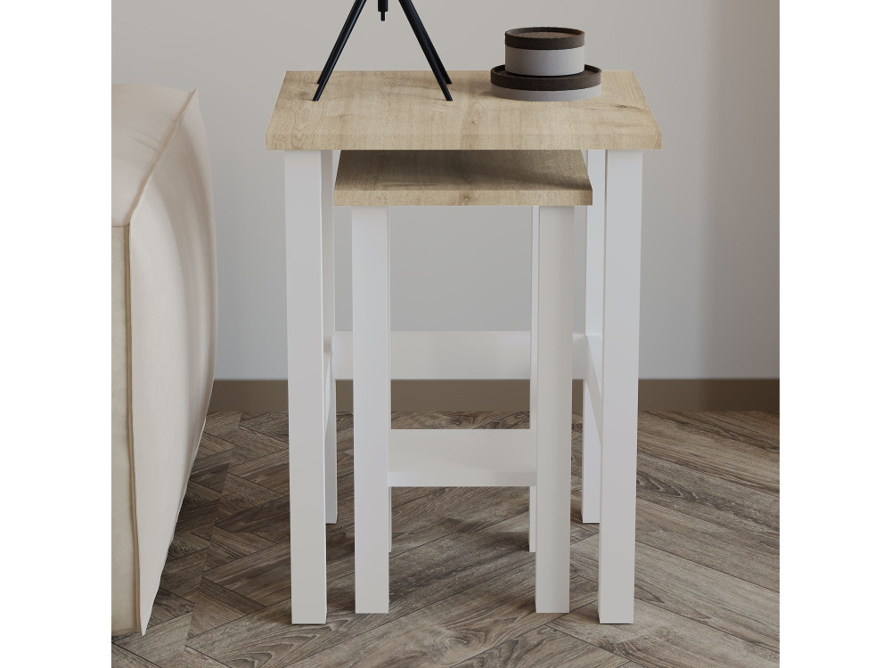 Satz von 2 Beistelltischen aus Holz "Gina 2" - 45 x 45 x 60 cm - Beige