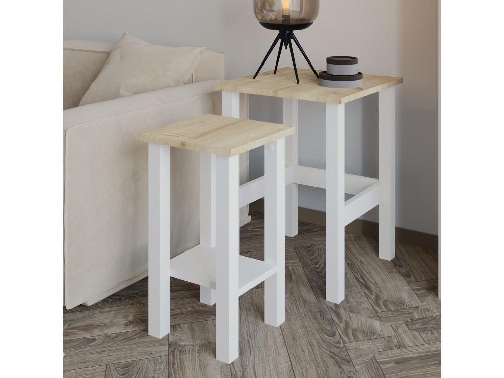 Satz von 2 Beistelltischen aus Holz "Gina 2" - 45 x 45 x 60 cm - Beige