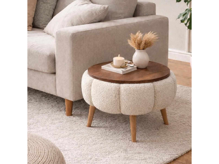 Beistelltisch aus Holz "Papatya" - 45 x 45 x 44 cm - Creme