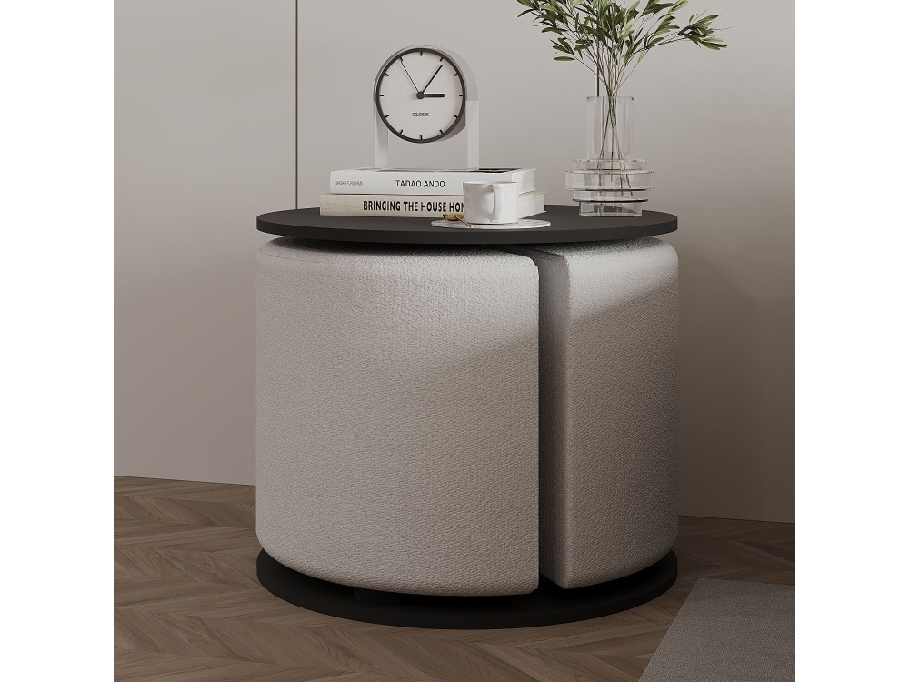 Beistelltisch mit Hocker aus Holz "Vexana" - 43 x 43 x 47 cm - Anthrazitgrau
