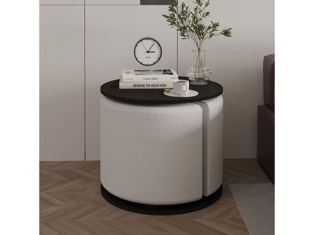 Beistelltisch mit Hocker aus Holz "Vexana" - 43 x 43 x 47 cm - Schwarz