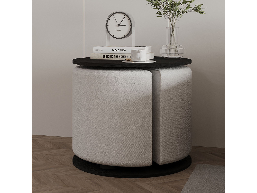 Beistelltisch mit Hocker aus Holz "Vexana" - 43 x 43 x 47 cm - Schwarz