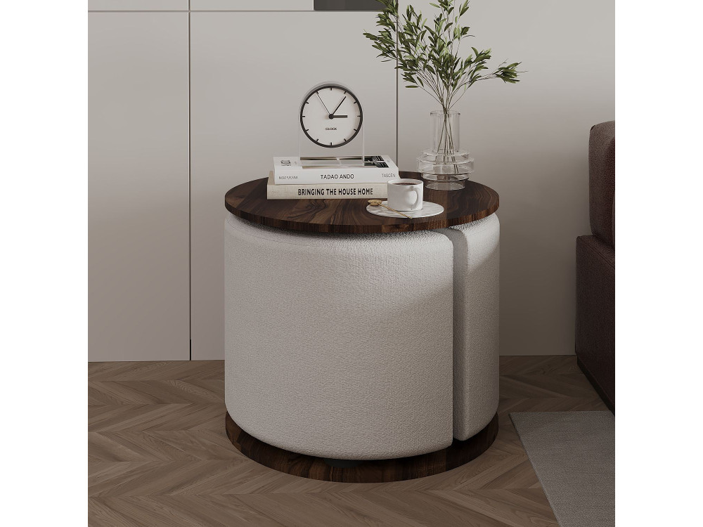 Beistelltisch mit Hocker aus Holz "Vexana" - 43 x 43 x 47 cm - Braun