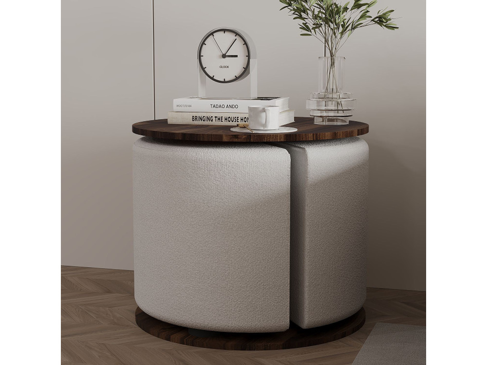 Beistelltisch mit Hocker aus Holz "Vexana" - 43 x 43 x 47 cm - Braun