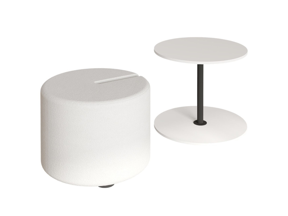 Beistelltisch mit Hocker aus Holz "Vexana" - 43 x 43 x 47 cm - Weiß