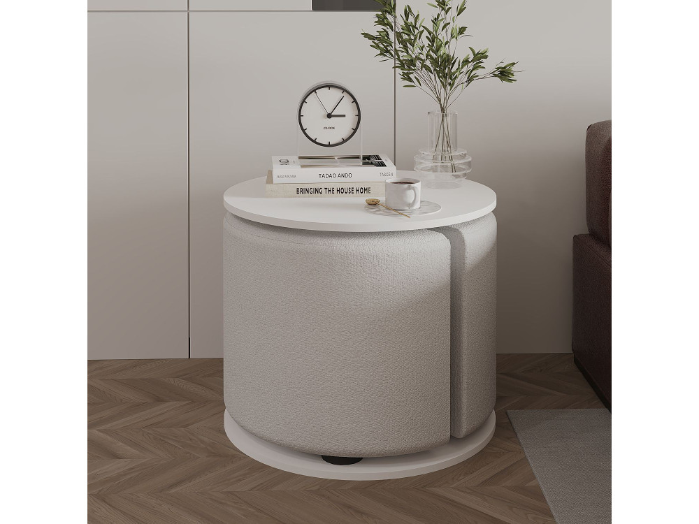 Beistelltisch mit Hocker aus Holz "Vexana" - 43 x 43 x 47 cm - Weiß