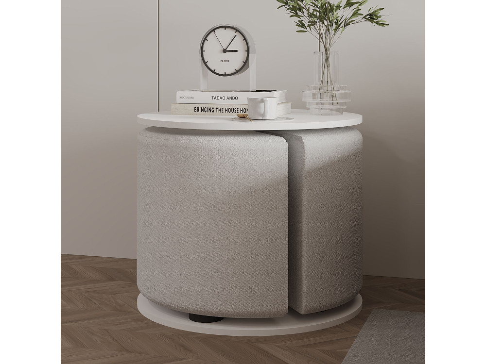 Beistelltisch mit Hocker aus Holz "Vexana" - 43 x 43 x 47 cm - Weiß