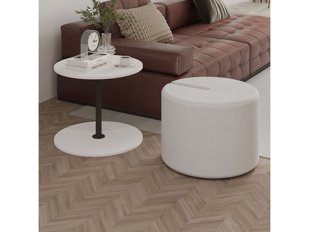 Beistelltisch mit Hocker aus Holz "Vexana" - 43 x 43 x 47 cm - Weiß