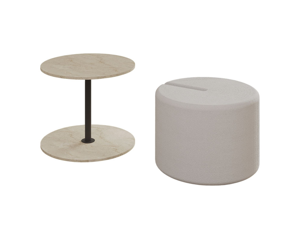 Beistelltisch mit Hocker aus Holz "Vexana" - 43 x 43 x 47 cm - Travertin