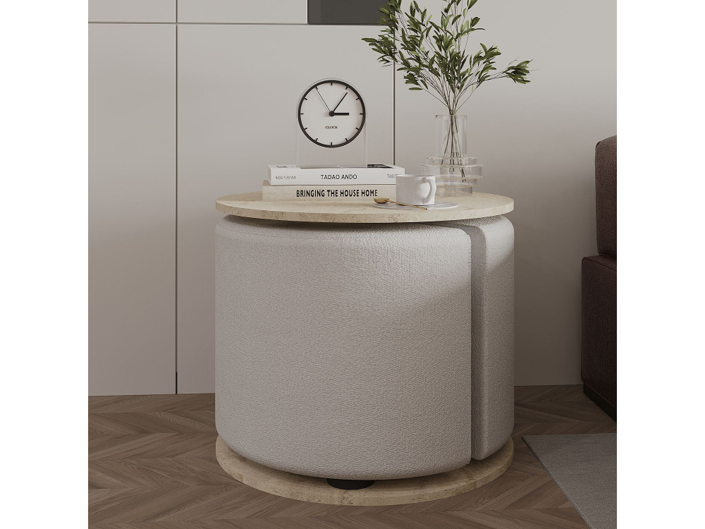Beistelltisch mit Hocker aus Holz "Vexana" - 43 x 43 x 47 cm - Travertin