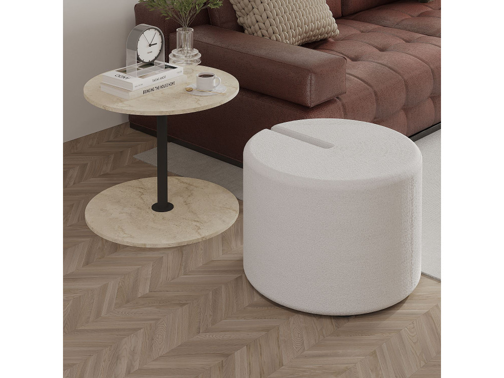 Beistelltisch mit Hocker aus Holz "Vexana" - 43 x 43 x 47 cm - Travertin