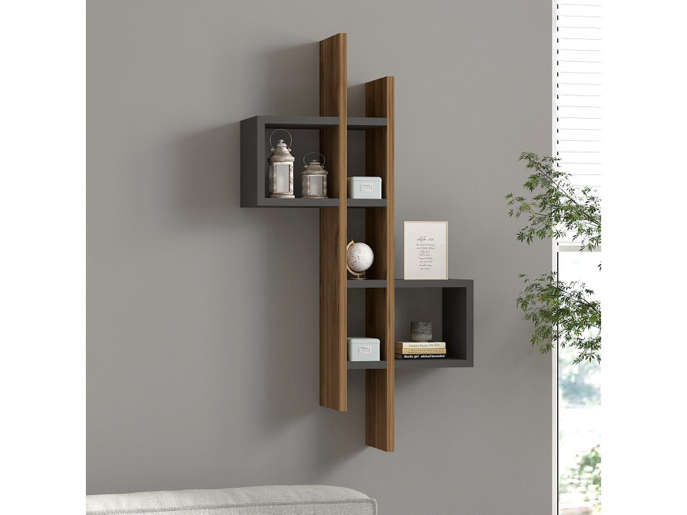 Wandregal aus Holz "Emse" - 53 x 19 x 108 cm - Eiche, Anthrazit