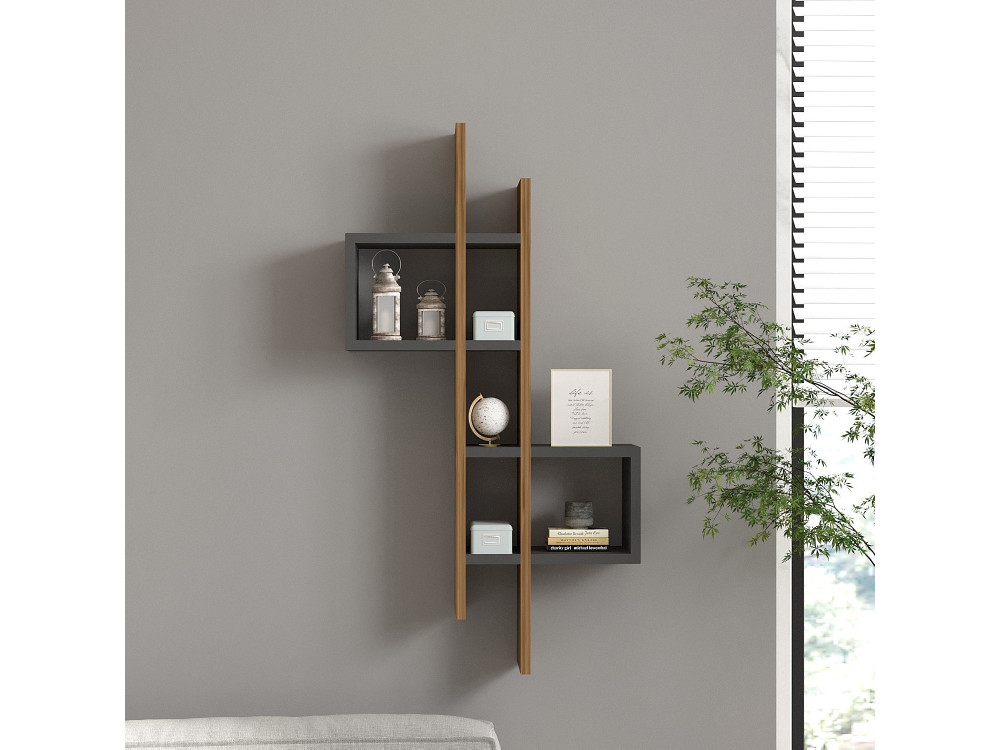 Wandregal aus Holz "Emse" - 53 x 19 x 108 cm - Eiche, Anthrazit