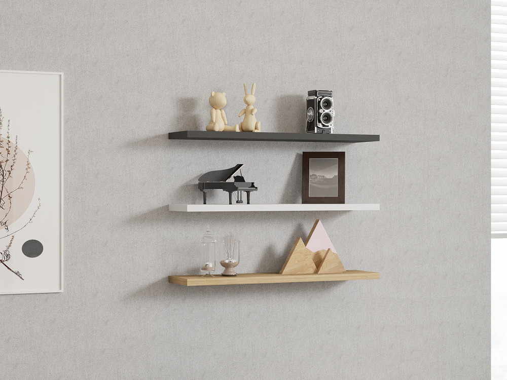 Wandregal aus Holz "Boss" - 60 x 1 x 14 cm - Saphir, Anthrazit, Weiß