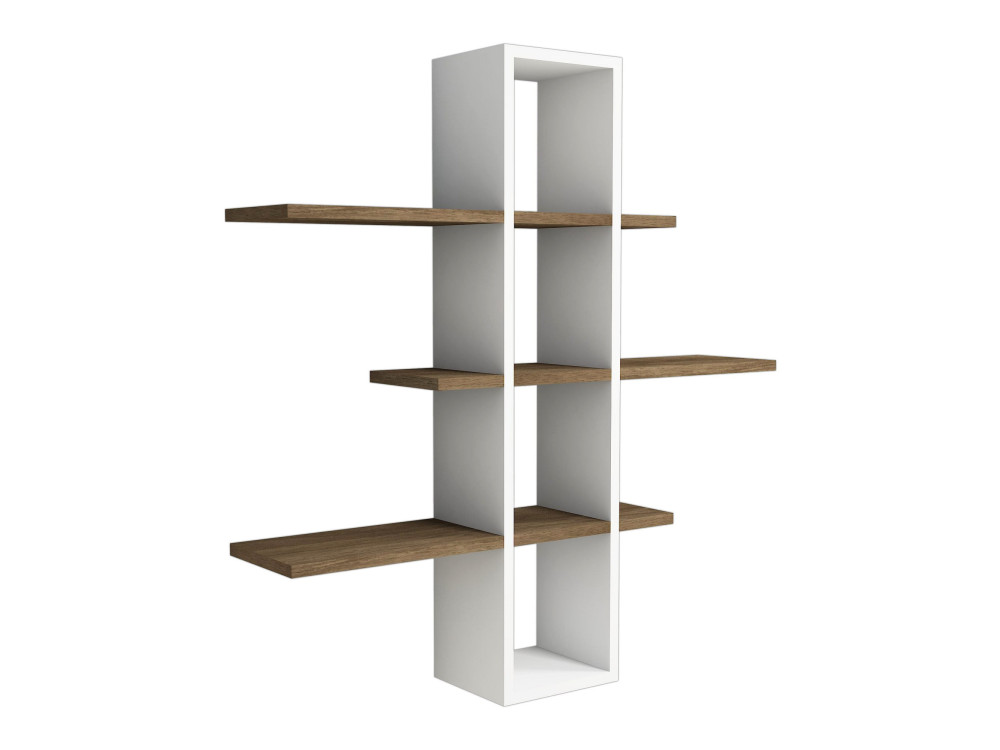Wandregal aus Holz "Ardo" - 96 x 19 x 101 cm - Walnuss, Weiß