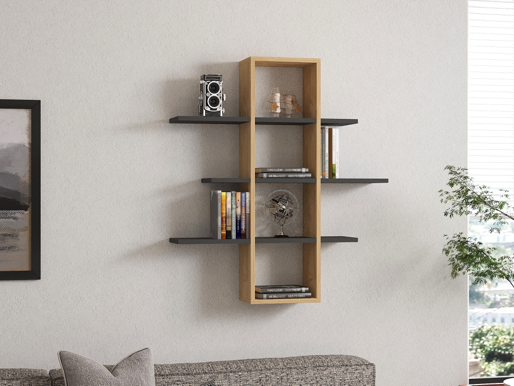 Wandregal aus Holz "Ardo" - 96 x 19 x 101 cm - Saphir, Anthrazit