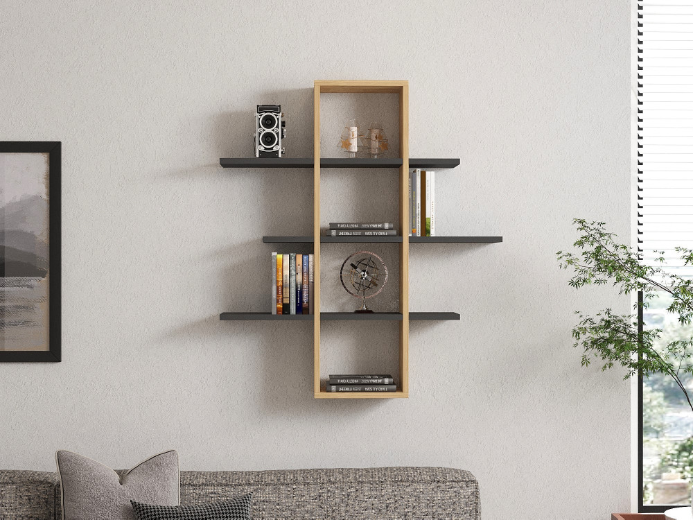 Wandregal aus Holz "Ardo" - 96 x 19 x 101 cm - Saphir, Anthrazit