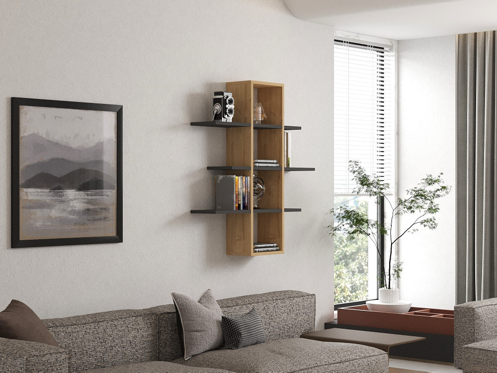 Wandregal aus Holz "Ardo" - 96 x 19 x 101 cm - Saphir, Anthrazit