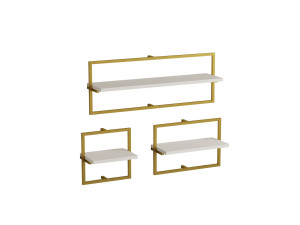 Wandregal aus Holz "Yeso" - 80 x 20 x 30 cm - Weiß, Gold