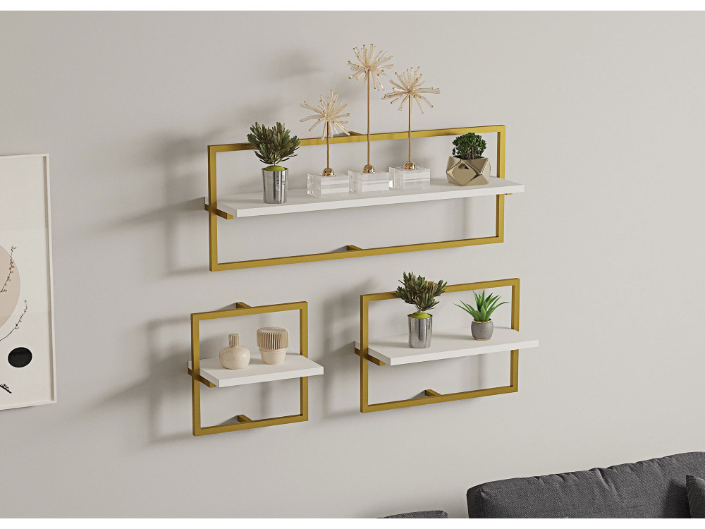 Wandregal aus Holz "Yeso" - 80 x 20 x 30 cm - Weiß, Gold