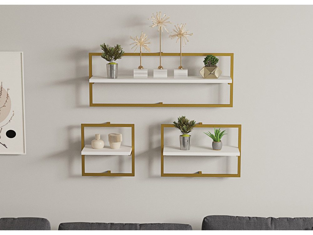 Wandregal aus Holz "Yeso" - 80 x 20 x 30 cm - Weiß, Gold