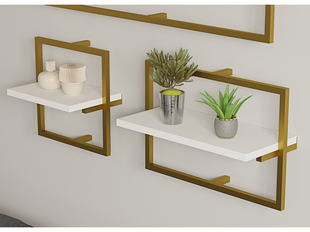 Wandregal aus Holz "Yeso" - 80 x 20 x 30 cm - Weiß, Gold
