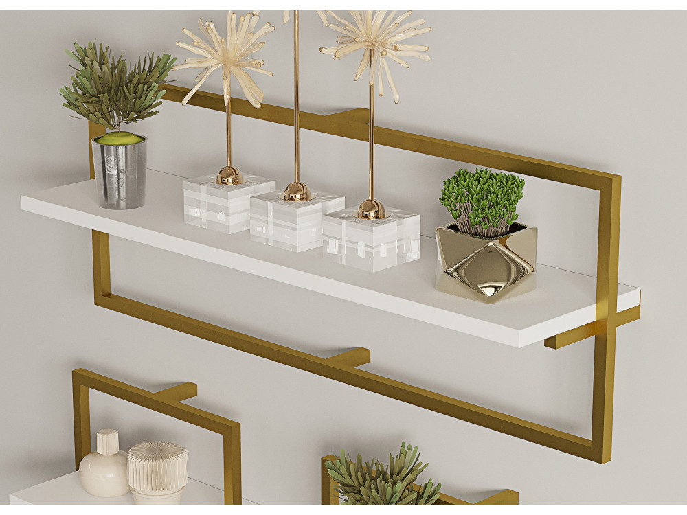 Wandregal aus Holz "Yeso" - 80 x 20 x 30 cm - Weiß, Gold