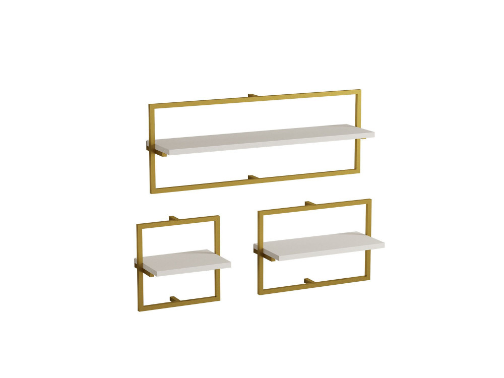 Wandregal aus Holz "Yeso" - 80 x 20 x 30 cm - Weiß, Gold