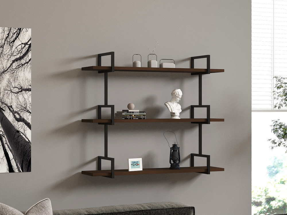 Wandregal aus Holz "Uras" - 87 x 22 x 76 cm - Walnussholz
