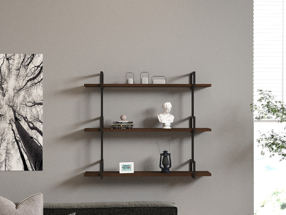 Wandregal aus Holz "Uras" - 87 x 22 x 76 cm - Walnussholz