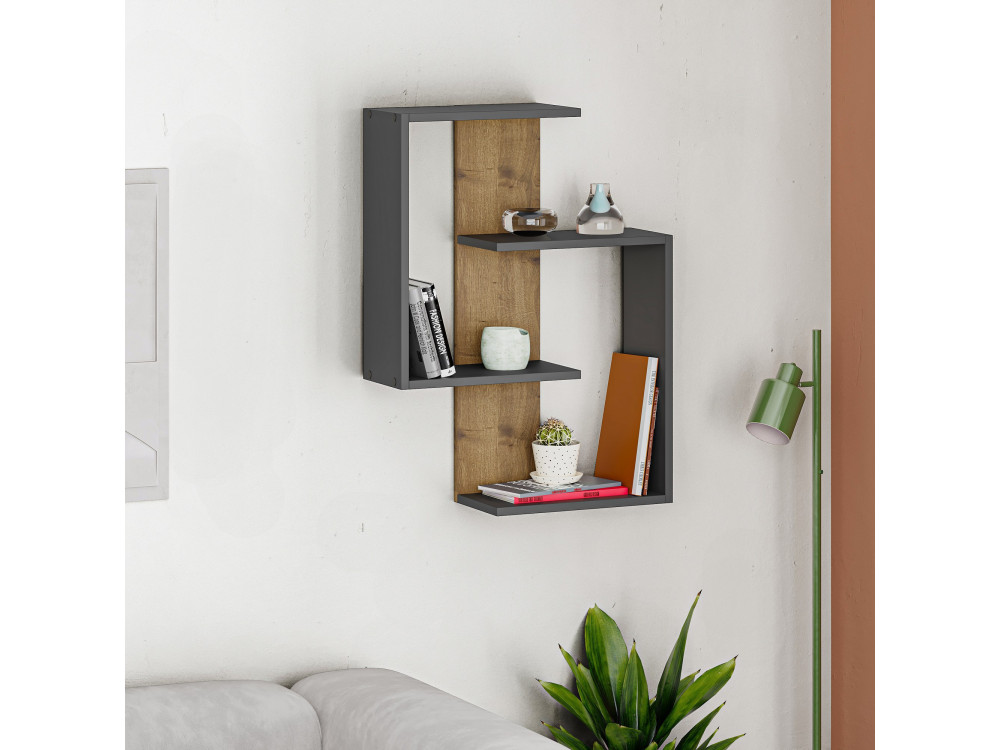 Wandregal aus Holz "Paranoid" - 64 x 22 x 85 cm - AnthrazitEiche