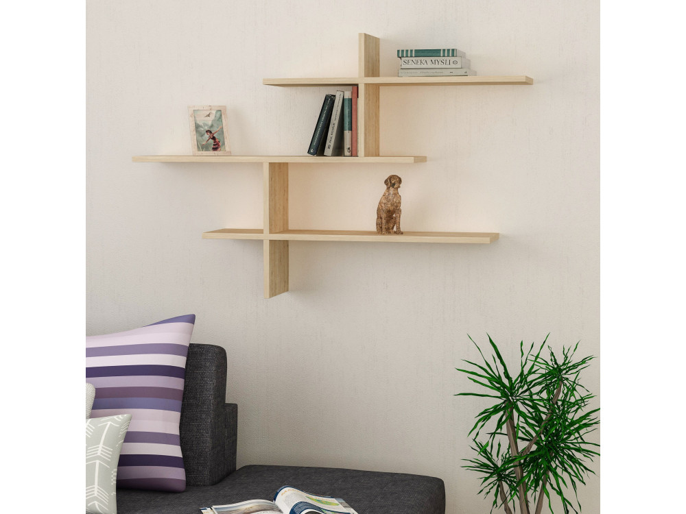 Wandregal aus Holz "Leo" - 123 x 22 x 80 cm - Eiche