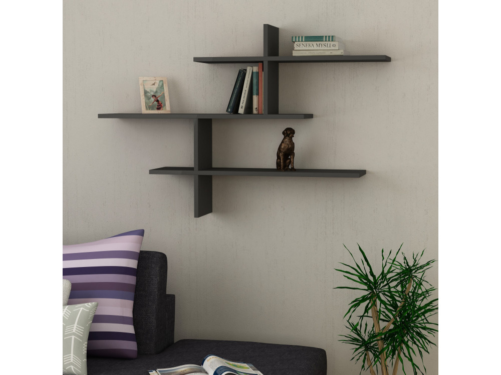 Wandregal aus Holz "Leo" - 123 x 22 x 80 cm - Anthrazit