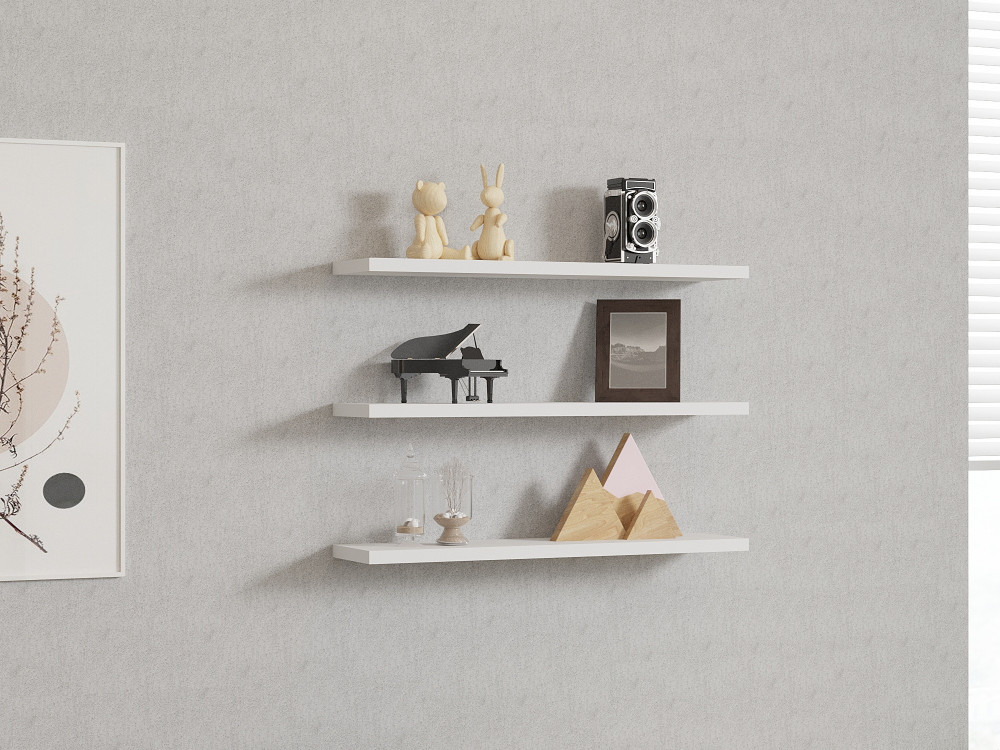 3er-Set Wandregale aus Holz "Boss" - 60 x 1 x 14 cm - Weiß