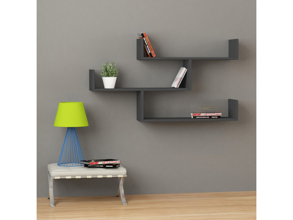 Wandregal aus Holz "Tibet" - 120 x 22 x 67 cm - Anthrazit