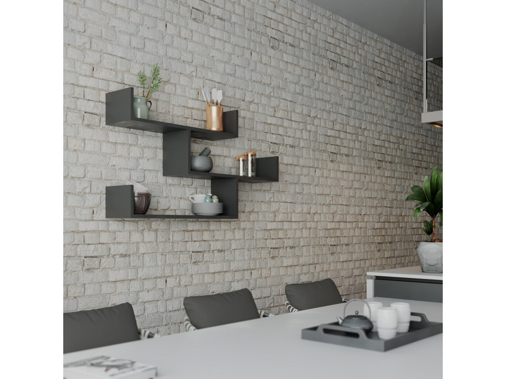 Wandregal aus Holz "Tibet" - 120 x 22 x 67 cm - Anthrazit