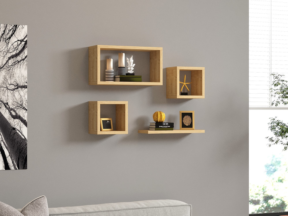 Set aus 4 Wandregalen aus Holz "Babi" - 43 x 15 x 23 cm - Beige