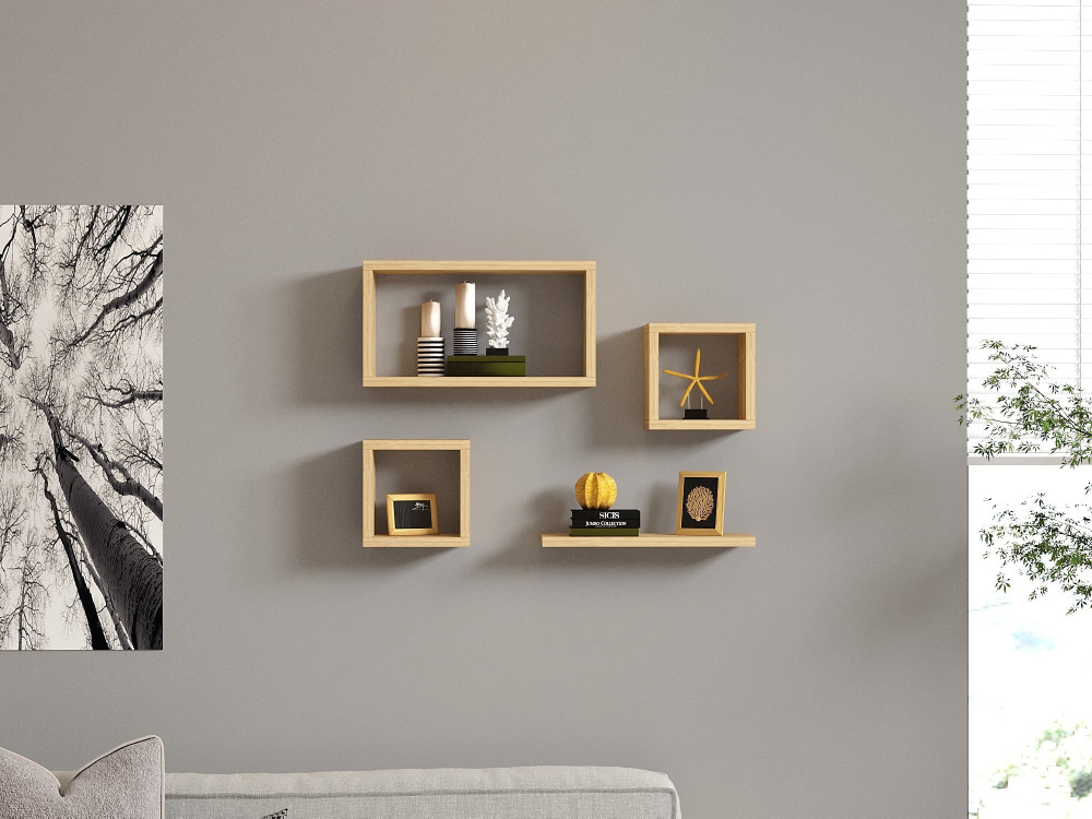 Set aus 4 Wandregalen aus Holz "Babi" - 43 x 15 x 23 cm - Beige