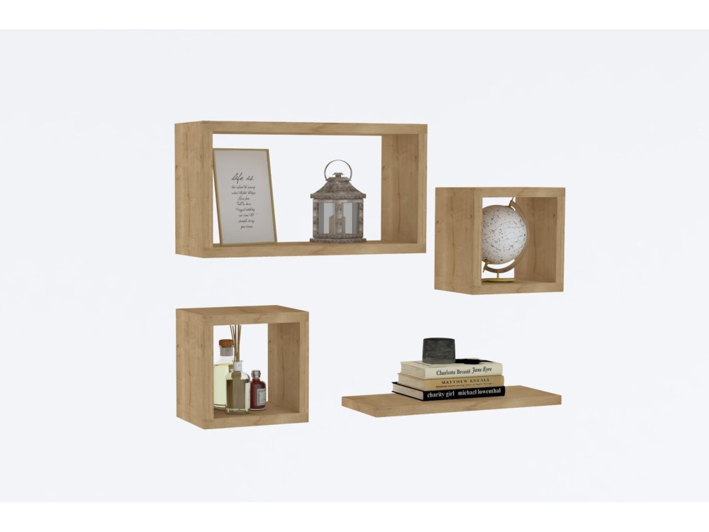 Set aus 4 Wandregalen aus Holz "Babi" - 43 x 15 x 23 cm - Beige