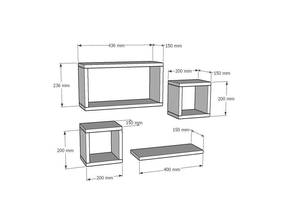 Set aus 4 Wandregalen aus Holz "Babi" - 43 x 15 x 23 cm - Beige